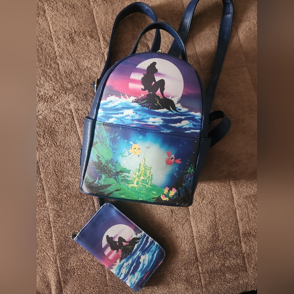 Disney Loungefly Little Mermaid Mini Backpack and Wallet